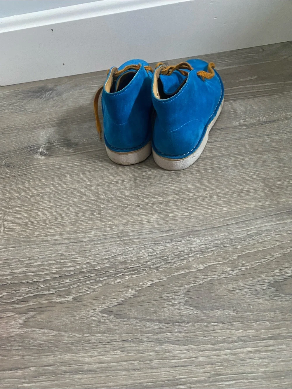 Clarks Kids Blue Suede Lace-Up Boots with Tan Laces